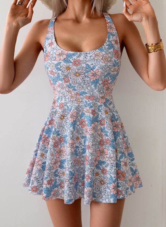 B2prity One Piece Swimdress Swimsuits for Women Tummy Control Swim Dress Cute Modest Skirt Bathing Suit(Orange,Floral Printed) - Image 4