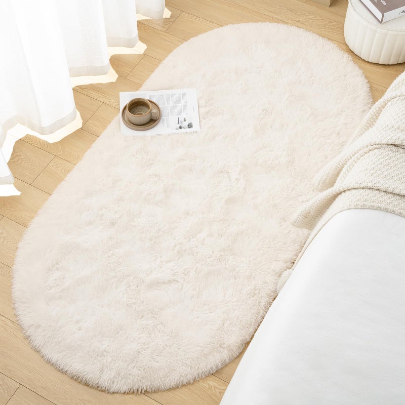 Goideal Fluffy Bedroom Rug  Cream Small Rug for Bedroom  Oval Shaggy Bedside Carpet 2.6 x 5.2 Feet Cute Rug for Dorm Kids Room Nursery Home Decor - Image 4
