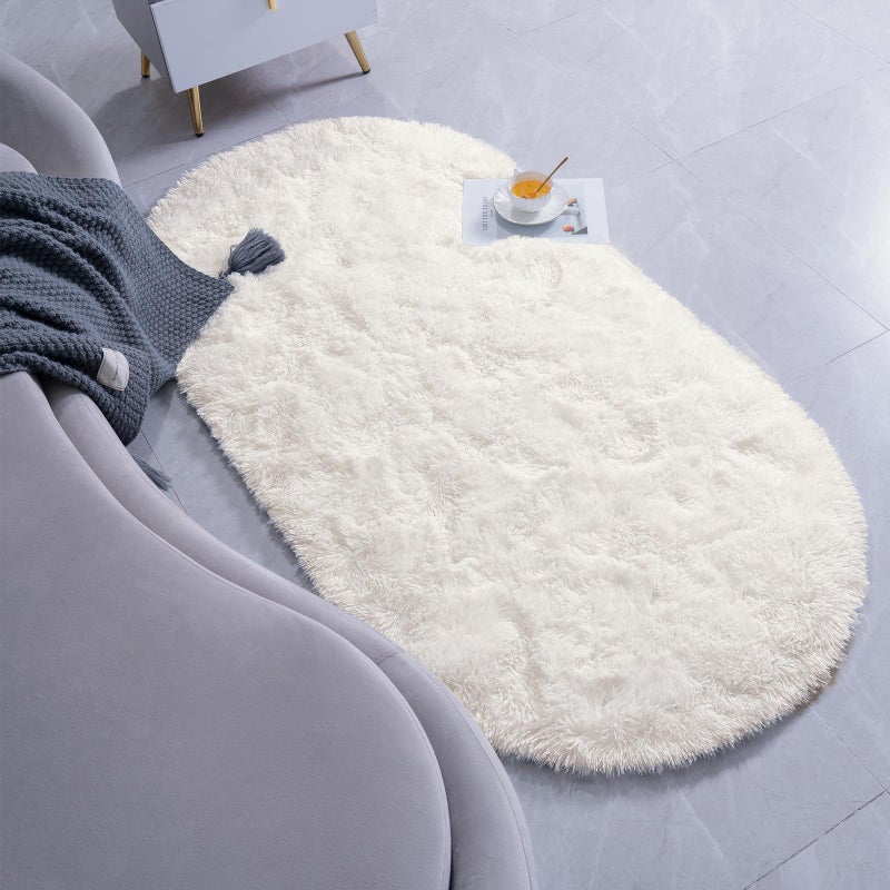 Goideal Fluffy Bedroom Rug  Cream Small Rug for Bedroom  Oval Shaggy Bedside Carpet 2.6 x 5.2 Feet Cute Rug for Dorm Kids Room Nursery Home Decor - Image 3