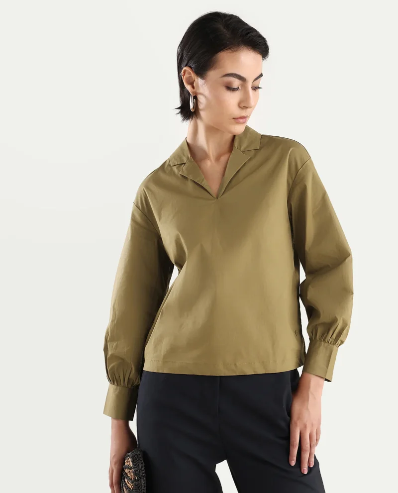 Rareism Women's Lapel Neck Top