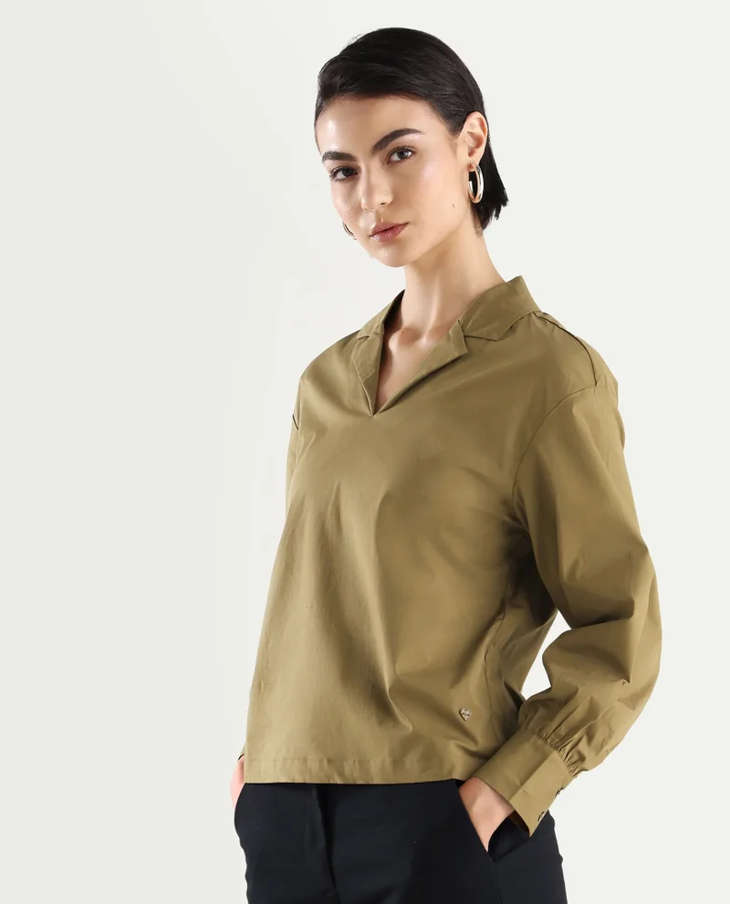 Rareism Women's Lapel Neck Top