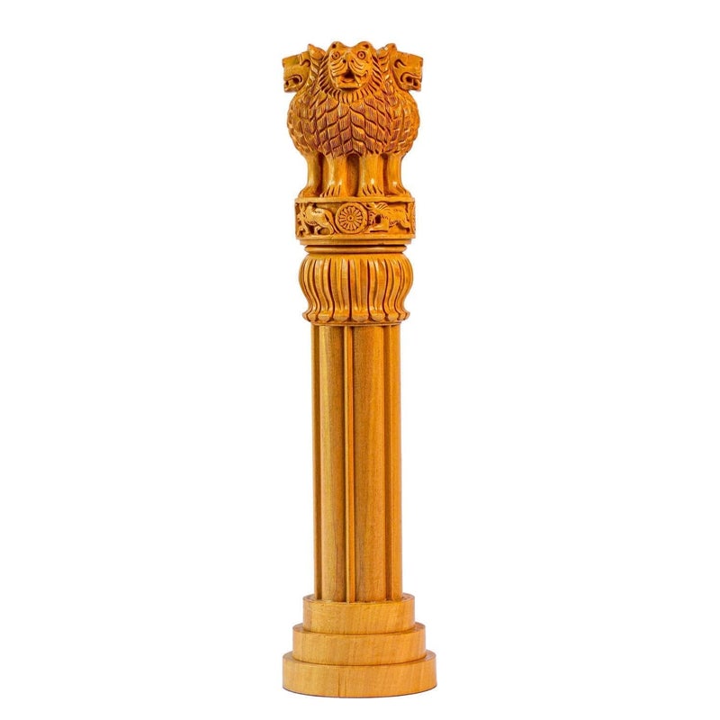 Generic Kanhaji Creations Wooden Ashoka Stambh Desk Ashoka Pillar Ideal for Advocate Tabel Office Home Decor Showpiece Best for Gifting Purpose  - Image 1