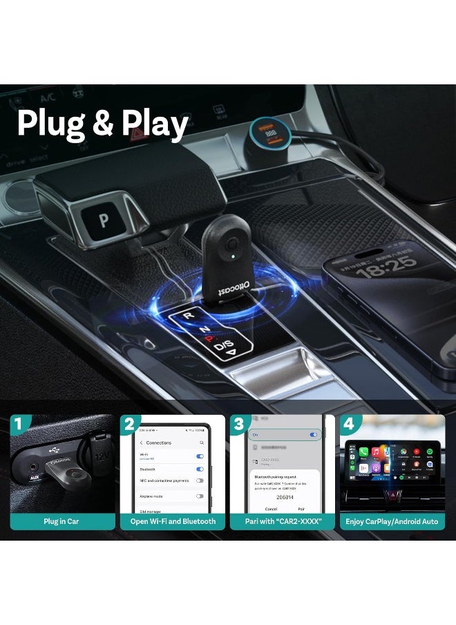 Ottocast OTTOCAST Mini 2in1 Wireless Carplay Adapter for Apple iPhone with GPS Passthrough, Android Auto Car Adapter, Plug & Play, Convert Wired to Wireless Car Play Dongle to USB& USB-C, No Delay  - Image 5