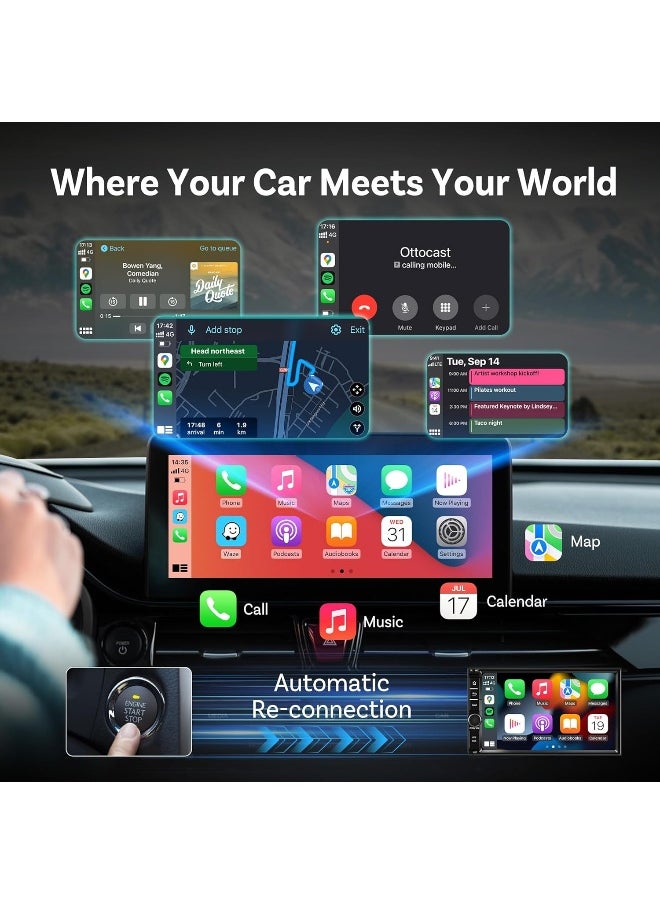 OTTOCAST Mini 2in1 Wireless Carplay Adapter for Apple iPhone with GPS Passthrough, Android Auto Car Adapter, Plug & Play, Convert Wired to Wireless Car Play Dongle to USB& USB-C, No Delay