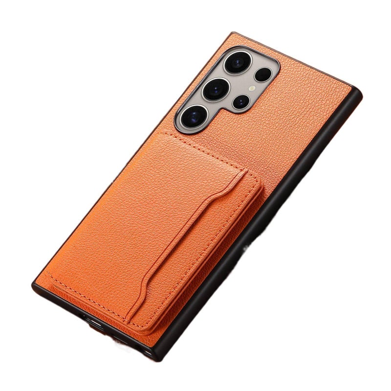 Samsung Galaxy S23 Leather Protective Texture with Card Holder and Kickstand in Orange for Personal Use - Image 2