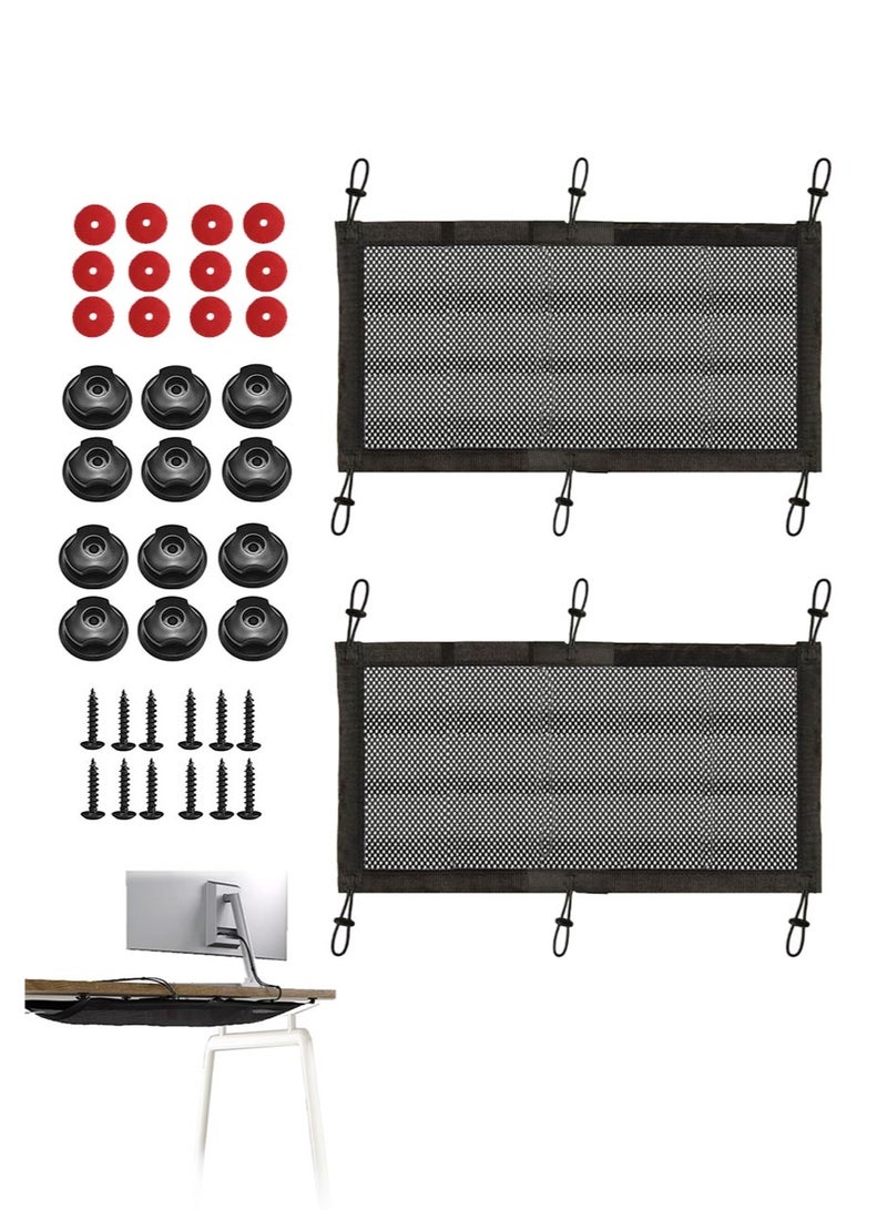 منظم أسلاك تحت المكتب، شبكة تنظيم الكابلات، 25.2 بوصة × 9.8 بوصة، يتضمن شبكة كابل واحدة، 6 خطافات و6 براغي، حل تخزين أسلاك مكتب غير مرئي لإخفاء الأسلاك في إعدادات المكتب المنزلي (أسود) - Image 1