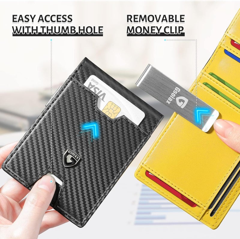 GSOIAX محفظة الرقيقة للرجال، مزودة بحماية ضد تقنية RFID، تصميم مزدوج الأجزاء، جيب أمامي، تحتوي على حامل لبطاقات الائتمان، باللون البني، رفيعة الوزن، مع صندوق هدايا. - Image 5