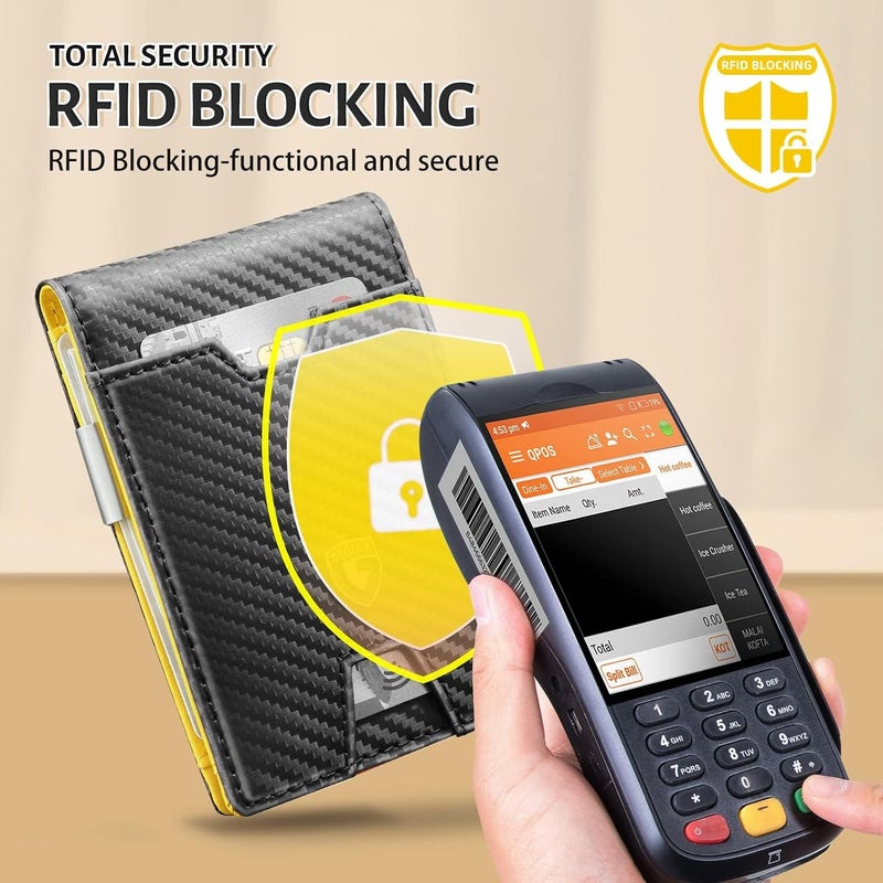 GSOIAX محفظة الرقيقة للرجال، مزودة بحماية ضد تقنية RFID، تصميم مزدوج الأجزاء، جيب أمامي، تحتوي على حامل لبطاقات الائتمان، باللون البني، رفيعة الوزن، مع صندوق هدايا. - Image 4