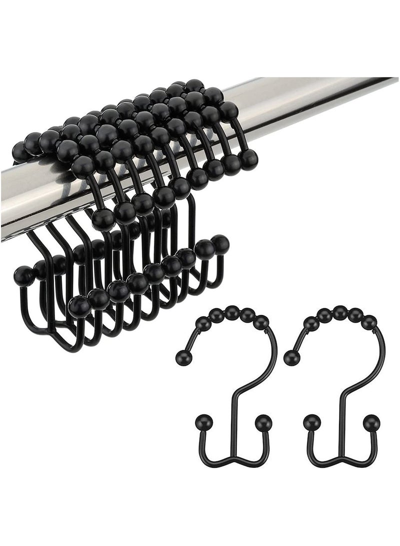 Black Shower Curtain Hooks Rings, Rust-Resistant Metal Double Glide Shower Hooks for Bathroom Shower Rods Curtains, Set of 12 Hooks  - Image 1