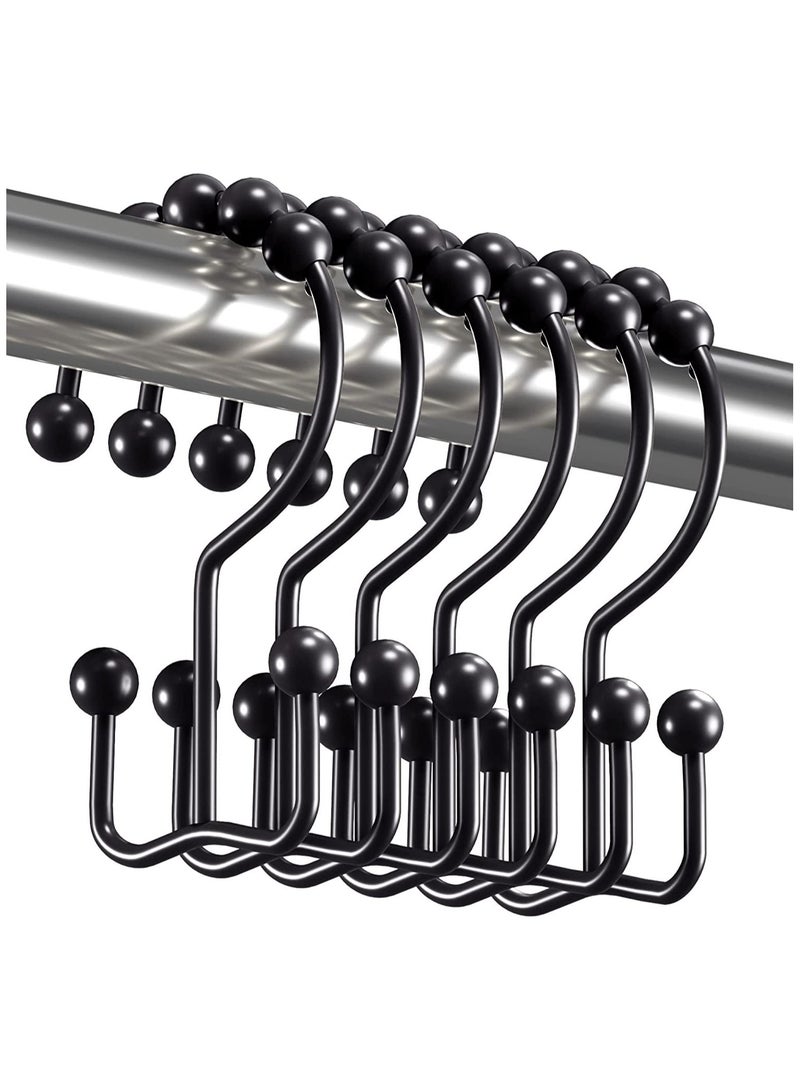 Black Shower Curtain Hooks Rings, Rust-Resistant Metal Double Glide Shower Hooks for Bathroom Shower Rods Curtains, Set of 12 Hooks  - Image 2