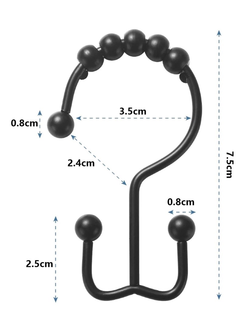 Black Shower Curtain Hooks Rings, Rust-Resistant Metal Double Glide Shower Hooks for Bathroom Shower Rods Curtains, Set of 12 Hooks  - Image 3