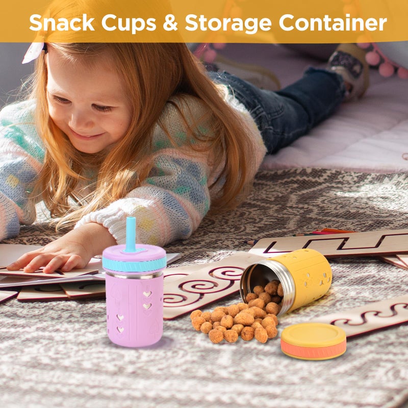 Tronco [2 Pack] 10 oz 2-in-1 Stainless Steel Kids Tumbler Cups with Silicone Sleeves, Spill-Resistant Flexible Straws & Storage Lids, BPA-Free Smoothie and Snack Cups, Dishwasher Safe - Image 4