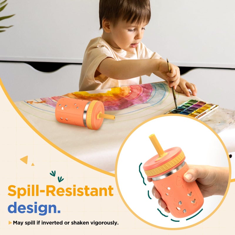 Tronco [2 Pack] 10 oz 2-in-1 Stainless Steel Kids Tumbler Cups with Silicone Sleeves, Spill-Resistant Flexible Straws & Storage Lids, BPA-Free Smoothie and Snack Cups, Dishwasher Safe - Image 5