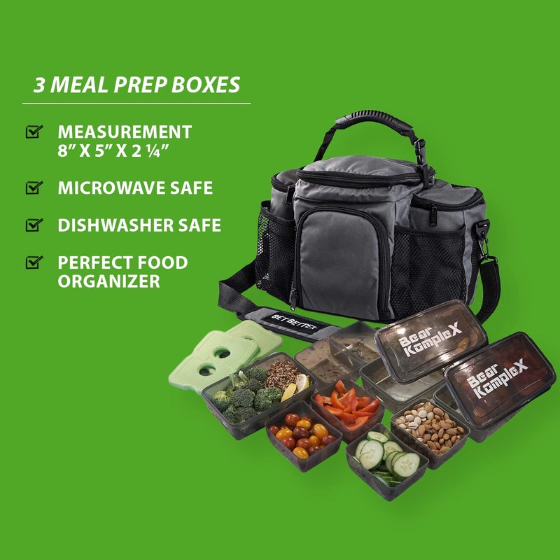 Bear KompleX Insulated Meal Prep Lunch Box for Men, Durable Large Gym Lunch Bag with 3 Stackable Containers & Ice Pack, Waterproof, Dishwasher Safe, Microwave Safe Meal Prep To Go Bag, - Image 3