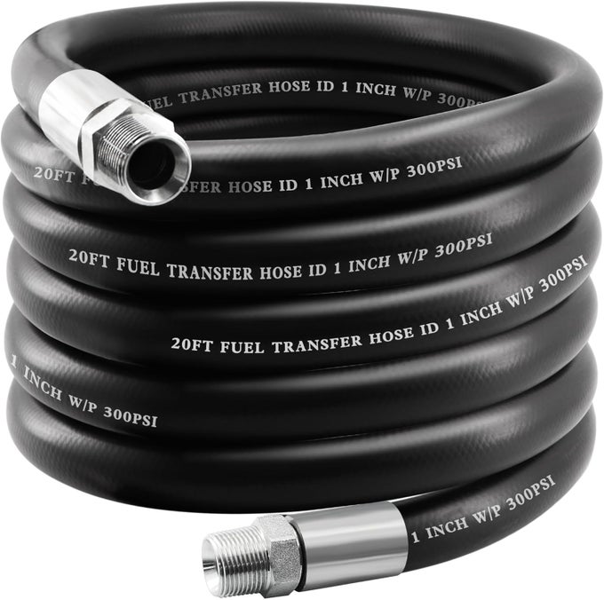 Fuel Transfer Hose, 1 Inch Ã— 20 Feet With Male End Fittings For Diesel, Gasoline, Kerosene, And Biodiesel