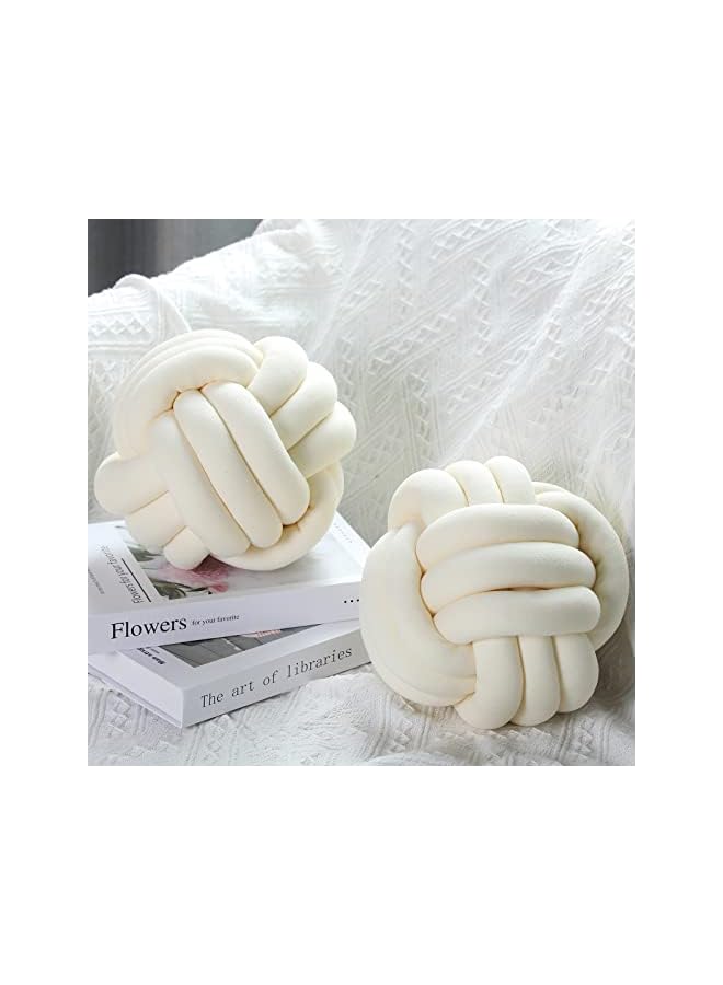 jaexest 2 Pieces Knot Ball Pillows Round Plush Aesthetic Cushion Pillows Soft Stress Relieving Cute Decorative Knotted Pillows for Kids Bed Sofa Bedroom Decor (Cream White, 7.87 Inches) - Image 1
