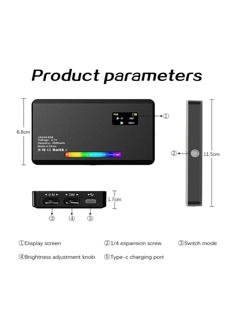 W140 RGB LED Video Light Rechargeable Photography Fill Light CRI95+ 2500K-9000K Dimmable 20 Lighting Effects with LCD Display Cold Shoe Adapter for Vlog Live Streaming Video Conference Product  - Image 4
