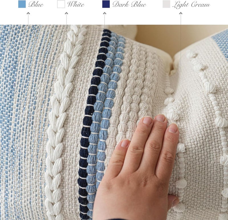 BlissBlush غطاء وسادة قطنية زخرفية بليس بلش 14x24، وسادة زخرفية بوهو زرقاء ساحلية للأريكة/الكنبة، غطاء وسادة مزرعة لغرفة النوم/غرفة المعيشة/ديكور المنزل (الغطاء فقط) - Image 3