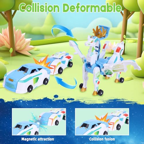 SOYUOI 2in1 Transforming Mars Deer Car Toy Magnetic Collision Robot and Dinosaur Deformation Action Figure for Kids Exciting Gift for Boys Girls Ideal for Birthdays and Christmas Blue - Image 5