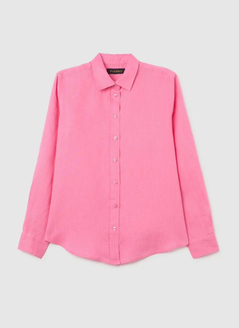 او في اس Pink Pure Linen Shirt