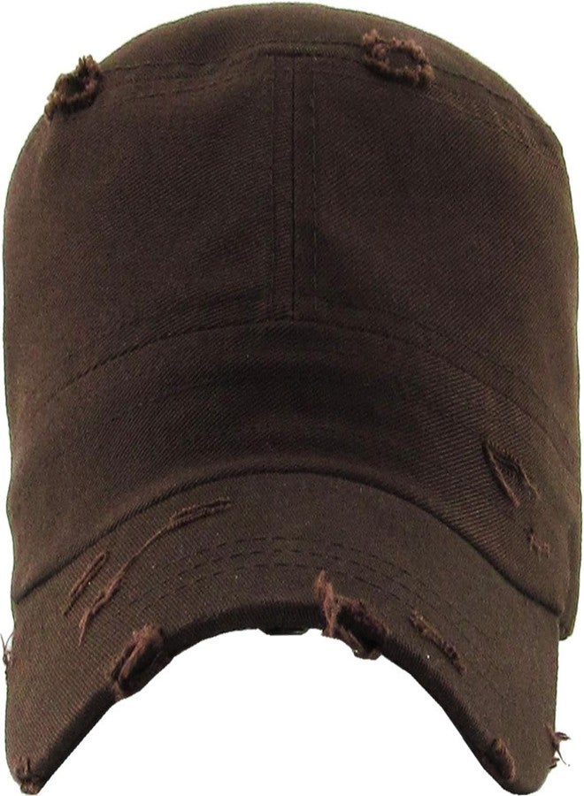 KBETHOS Vintage Distressed Cadet Army Cap Basic Everyday Military Style Hat, Brown Vintage Distressed, One size - Image 2