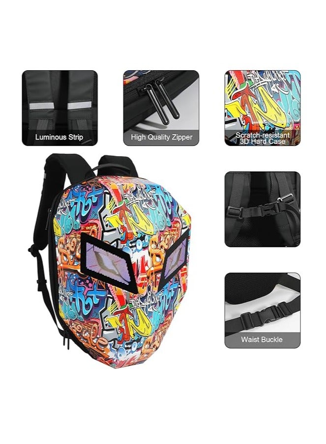 REBENUO LED Motorcycle Backpack Hard Shell Waterproof 19 Inch Customizable LED Display USB Charging Port Spacious Compartments Durable and Comfortable- mix coler - Image 1