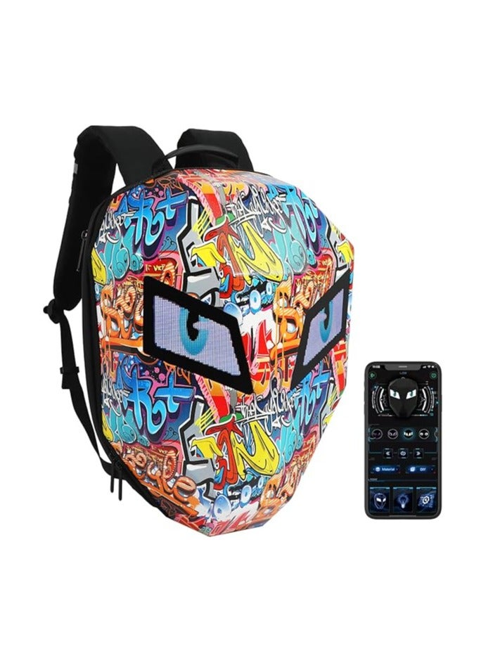 REBENUO LED Motorcycle Backpack Hard Shell Waterproof 19 Inch Customizable LED Display USB Charging Port Spacious Compartments Durable and Comfortable- mix coler - Image 2