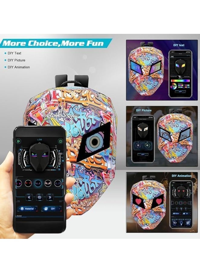 REBENUO LED Motorcycle Backpack Hard Shell Waterproof 19 Inch Customizable LED Display USB Charging Port Spacious Compartments Durable and Comfortable- mix coler - Image 3