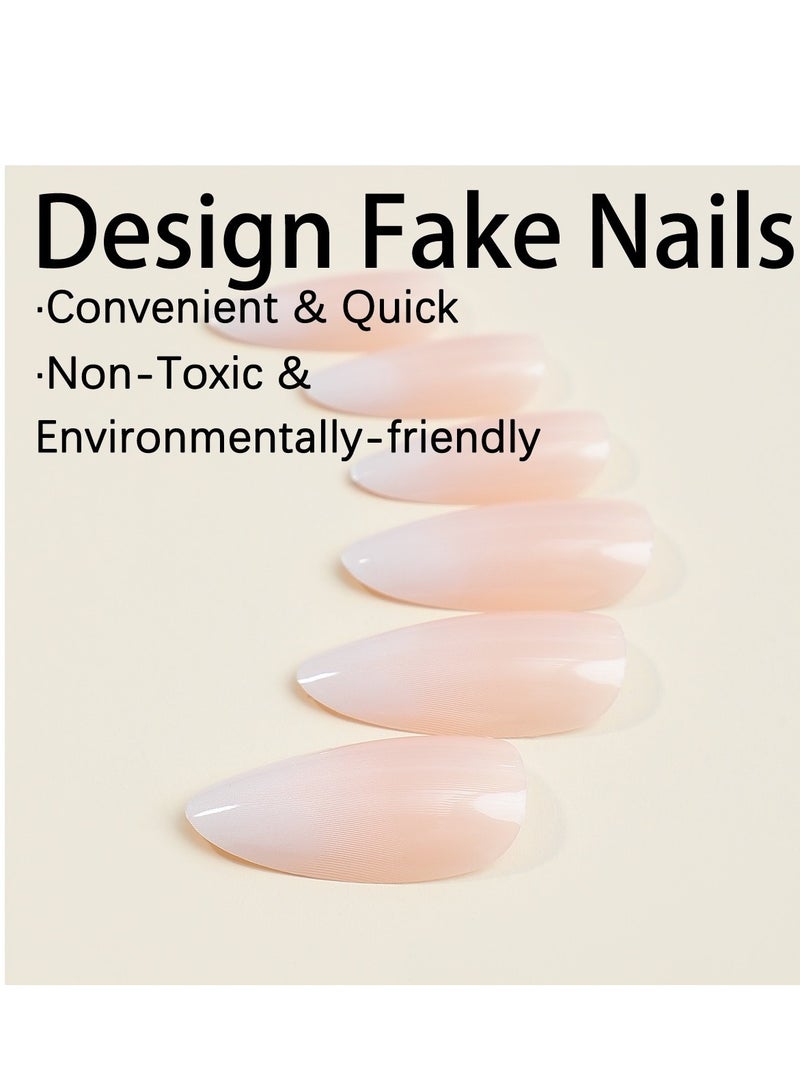 SYNSYB French Tip Press On Nails - Package Soft Gel French Fake Nails Short, Salon-quality Press On Nails, Seamless Glue-on Nails for Woman Nail Art Manicure - Image 4
