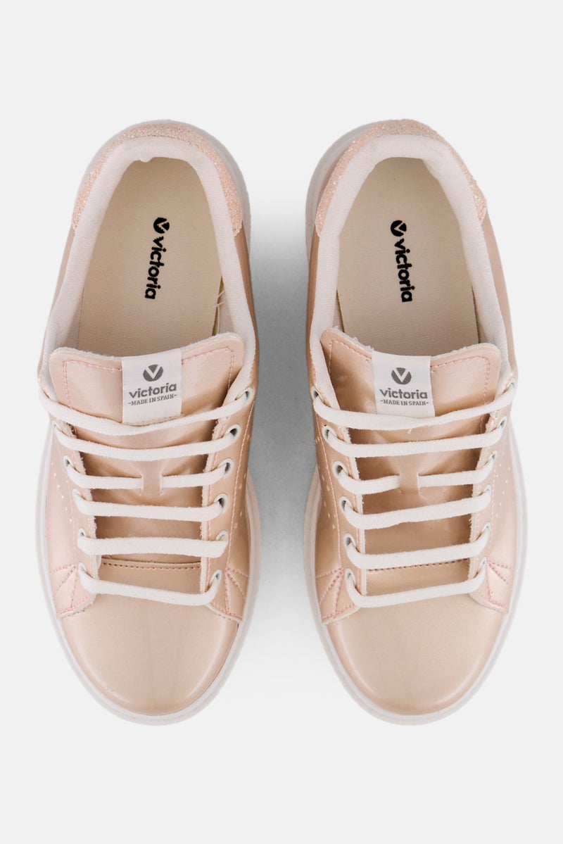 Victoria Women Rosa Lace Up Casual Shoes, Old Pink - Image 3