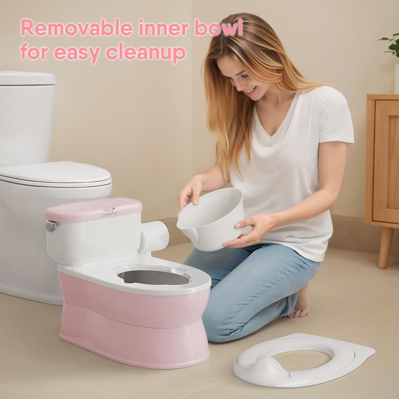 CheerTry 2-in-1 Toddler Potty Training Toilet - with Detachable Training Seat, Realistic Flushing Sound for Boys & Girls Ages 1-3 with Wipes Storage, Toilet Paper Holder - Image 5