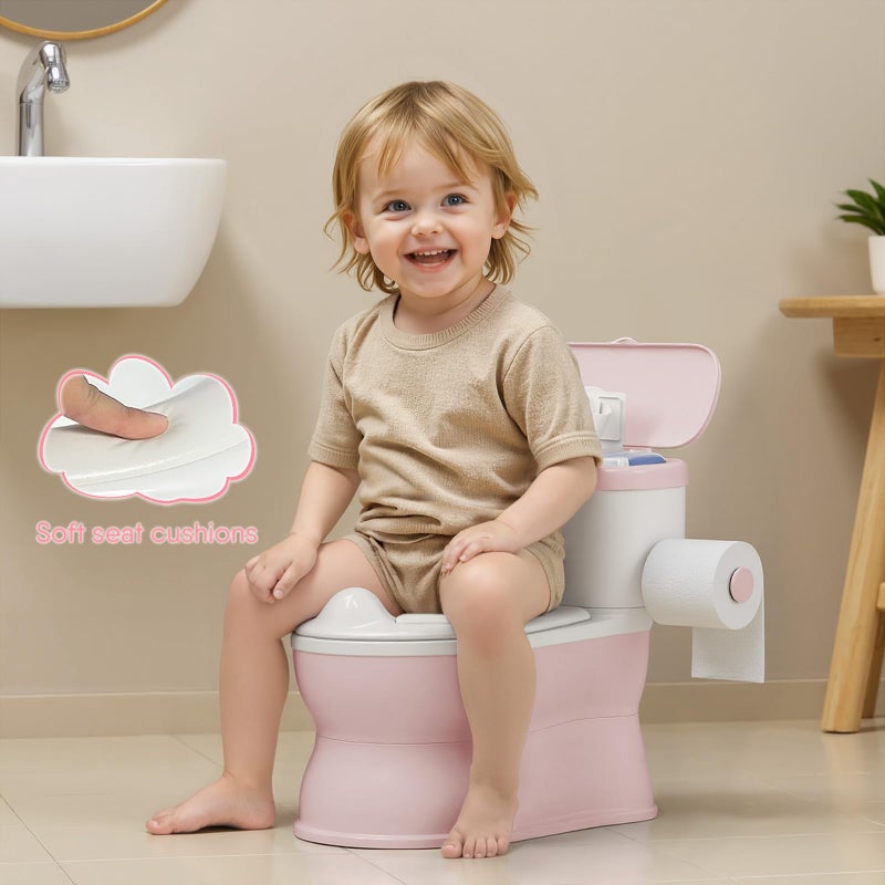CheerTry 2-in-1 Toddler Potty Training Toilet - with Detachable Training Seat, Realistic Flushing Sound for Boys & Girls Ages 1-3 with Wipes Storage, Toilet Paper Holder - Image 3