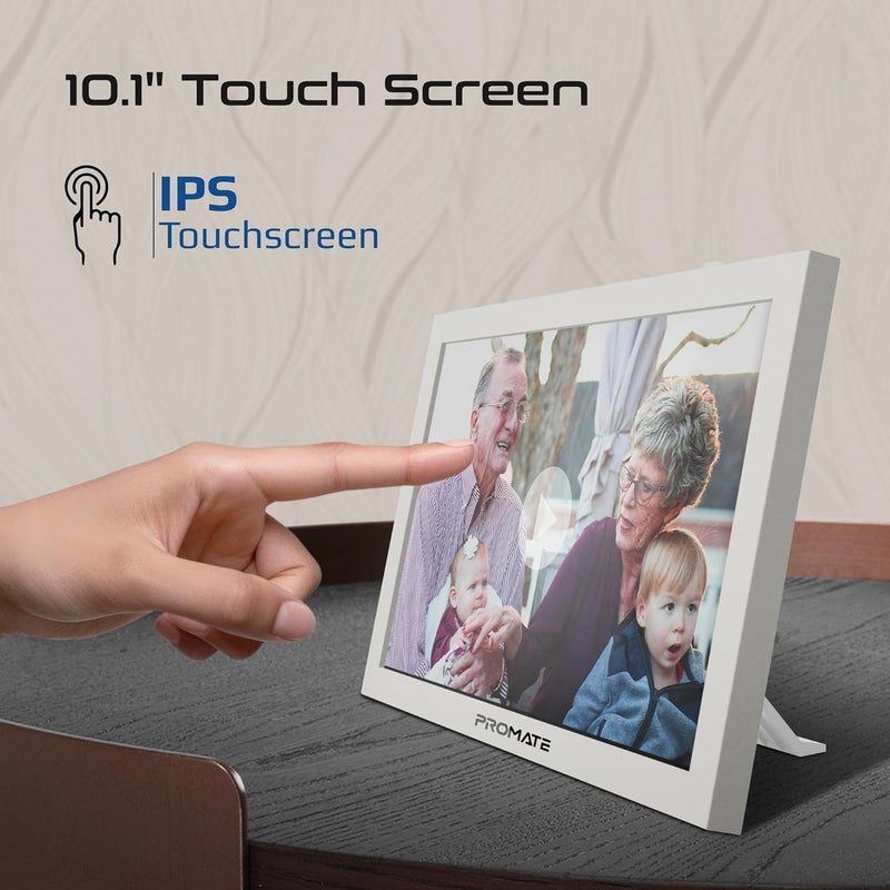 Promate Full HD Digital Photo Frame With 10.1" Touch Screen, Wireless app Control, 16GB Storage, USB/TF Card Support, Dual Speakers, Multi Picture & Video Formats Compatibility, Memoria-10 White - Image 5