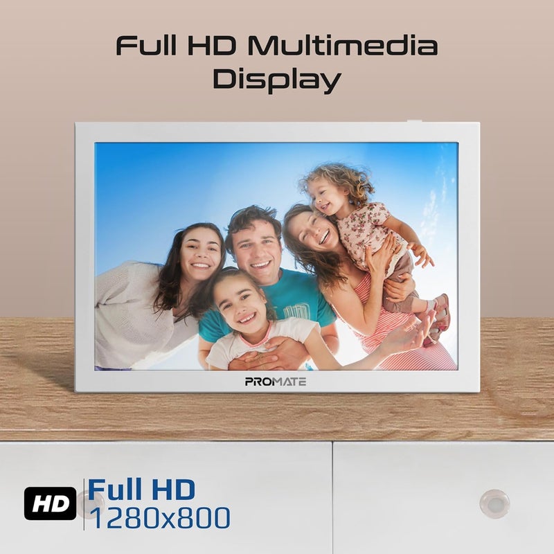 Promate Full HD Digital Photo Frame With 10.1" Touch Screen, Wireless app Control, 16GB Storage, USB/TF Card Support, Dual Speakers, Multi Picture & Video Formats Compatibility, Memoria-10 White - Image 2