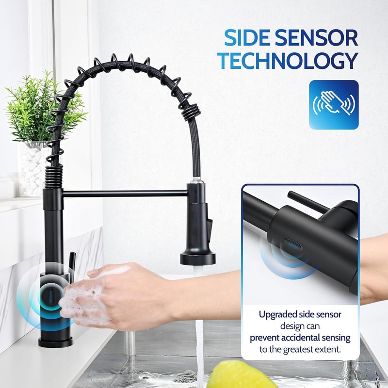 LUFEIDRA Touchless Kitchen Faucet with Pull Down Sprayer-Black Kitchen Faucet with Side Motion Sensor, Smart Hands-Free Spring Kitchen Sink Faucet for Modern Rv Outdoor Laundry Bar Sink, Matte Black - Image 3