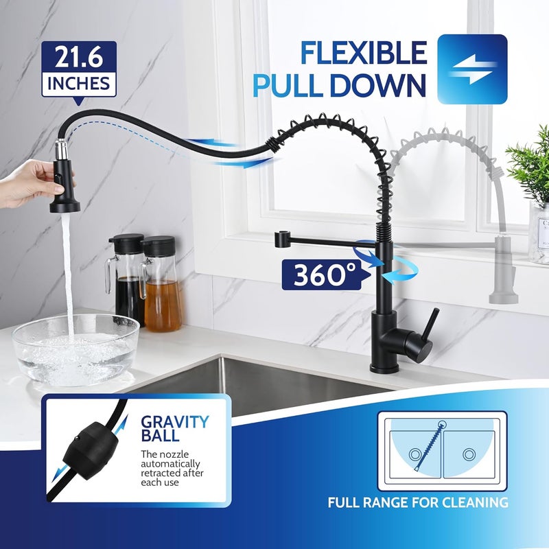 LUFEIDRA Touchless Kitchen Faucet with Pull Down Sprayer-Black Kitchen Faucet with Side Motion Sensor, Smart Hands-Free Spring Kitchen Sink Faucet for Modern Rv Outdoor Laundry Bar Sink, Matte Black - Image 5
