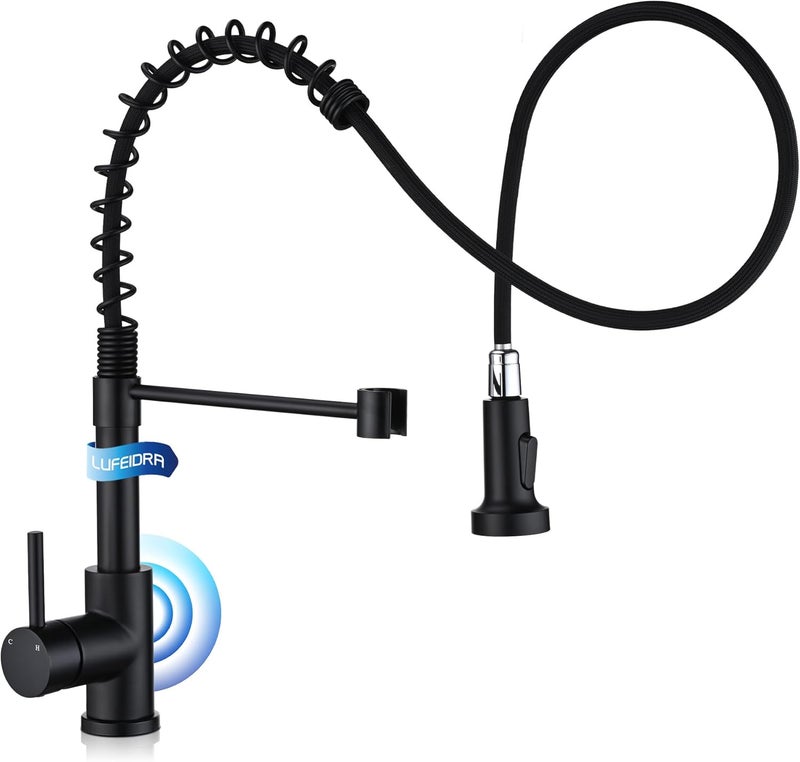 LUFEIDRA Touchless Kitchen Faucet with Pull Down Sprayer-Black Kitchen Faucet with Side Motion Sensor, Smart Hands-Free Spring Kitchen Sink Faucet for Modern Rv Outdoor Laundry Bar Sink, Matte Black - Image 1