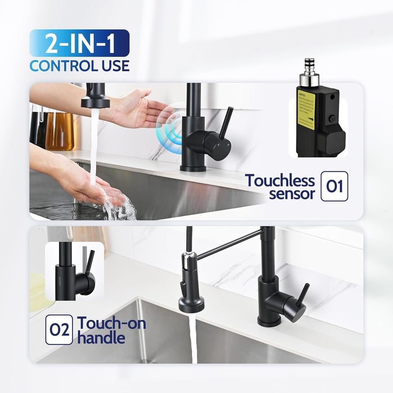 LUFEIDRA Touchless Kitchen Faucet with Pull Down Sprayer-Black Kitchen Faucet with Side Motion Sensor, Smart Hands-Free Spring Kitchen Sink Faucet for Modern Rv Outdoor Laundry Bar Sink, Matte Black - Image 4
