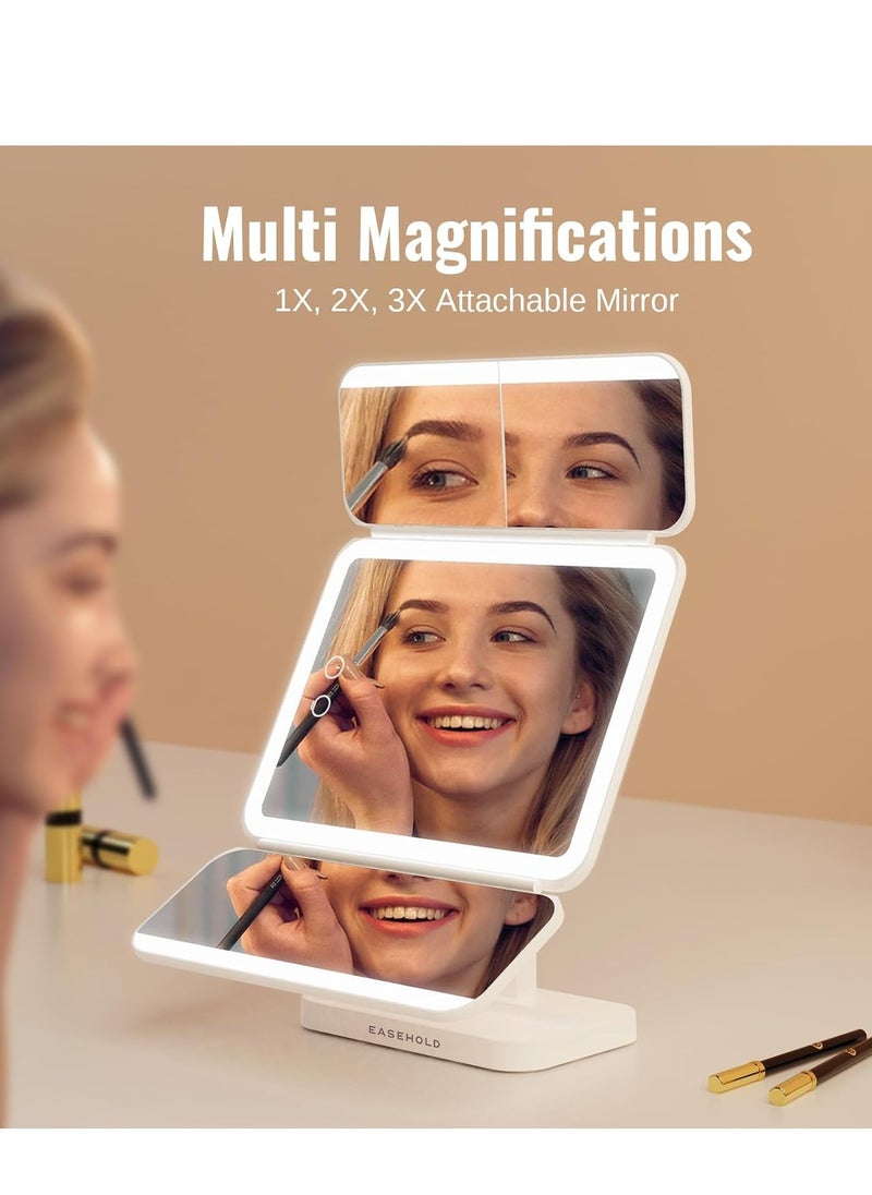 EASEHOLD Makeup Mirror with Lights – Rechargeable Lighted Vanity Mirror with 116 LEDs, 1X/2X/3X Magnification, 3-Color LED Lighting, 5000mAh Battery, Adjustable Brightness & Angle for Perfect Makeup Application  - Image 2