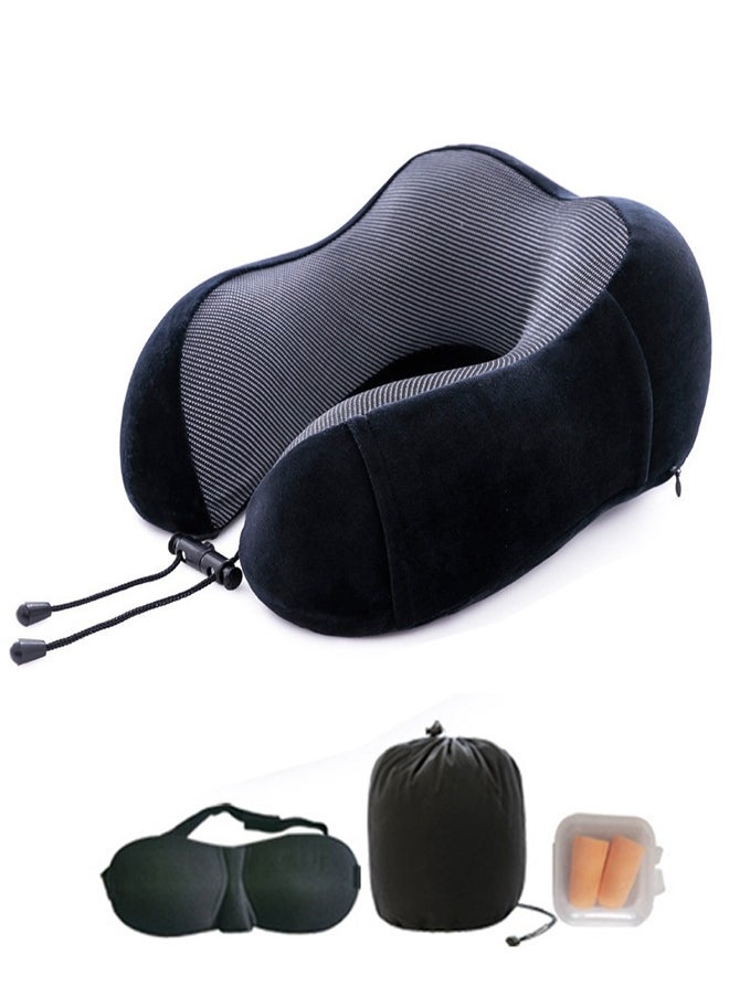 0TO1 TECH Travel Pillow Set Memory Foam U-Neck Pillow Travel Accessories Airplane Travel Kit with 3D Contoured Eye Mask, Earplugs and Storage Bag  - Image 1