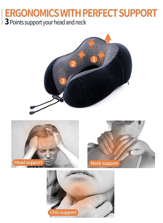 0TO1 TECH Travel Pillow Set Memory Foam U-Neck Pillow Travel Accessories Airplane Travel Kit with 3D Contoured Eye Mask, Earplugs and Storage Bag  - Image 4