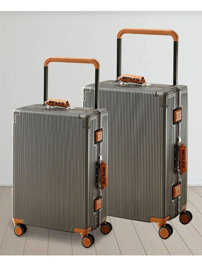 NKX Durable Hard Shell Trolley Suitcase with 4 Spinner Wheels Grey 20*24 Inches Set of 2 PC  - Image 1