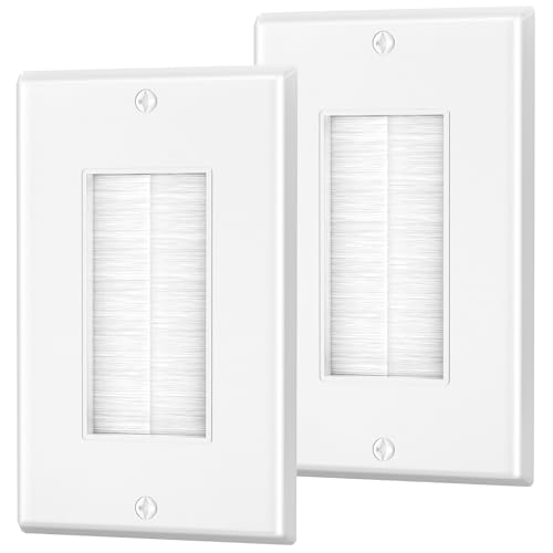 LEENUE Brush Wall Plate, Single Gang Wall Plate Cable Pass Through for Low Voltage Wires, Cord Hider for Wall Mount TV, 2-Pack, White - Image 1
