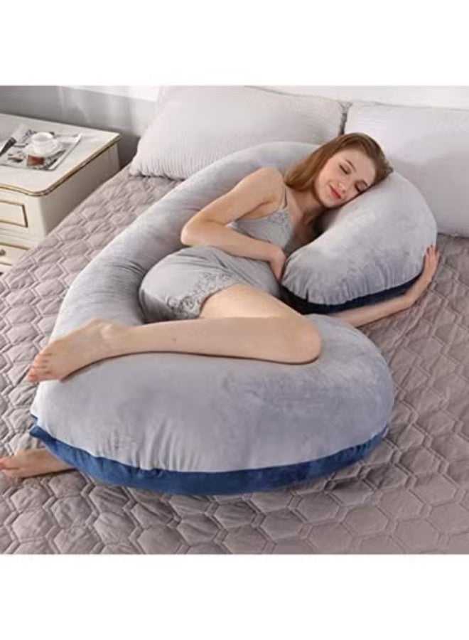 وسادة حمل على شكل حرف C، وسادة لكامل الجسم بغطاء مخملي، وسادة حمل للنساء الحوامل - Image 3