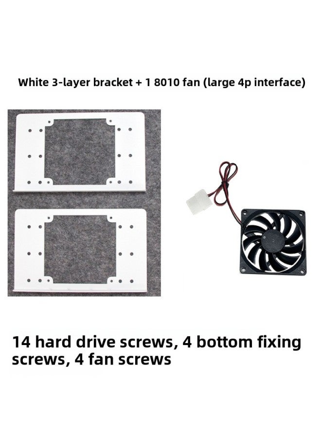 3.5 Bracket Computer Case Extension Bracket Fan Cooling Machine Metal Bracket Double-layer Rack-Color:White 3 Layers + Fan - Image 1
