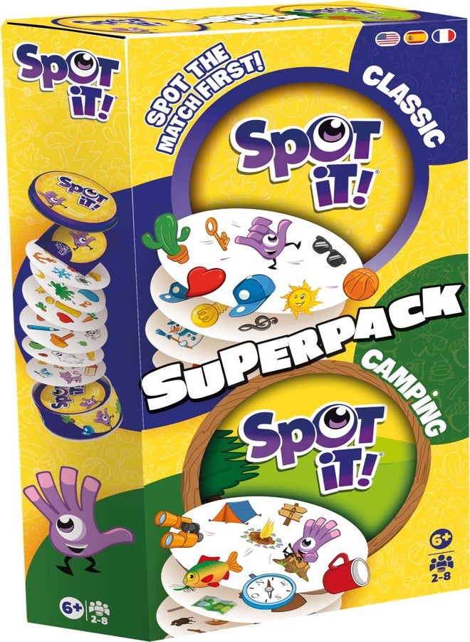 Asmodee Spot It! Super Pack (2024 Refresh) Eco Big Box - Includes Classic and Camping Editions, Family Card Game Bundle for Quick Reflexes, Ages 6+, 2-8 Players, 10 Minute Playtime - Image 1