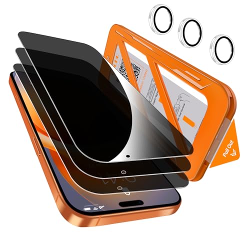 QHOHQ [1-Second Auto-Install] 3 Pack Privacy Screen Protector for iPhone 17 Pro Max [6.9 Inch] + 1 Set Camera Lens Protector, 25° Anti Spy Tempered Glass, [Military Grade Shatterproof], Case Friendly - Image 1