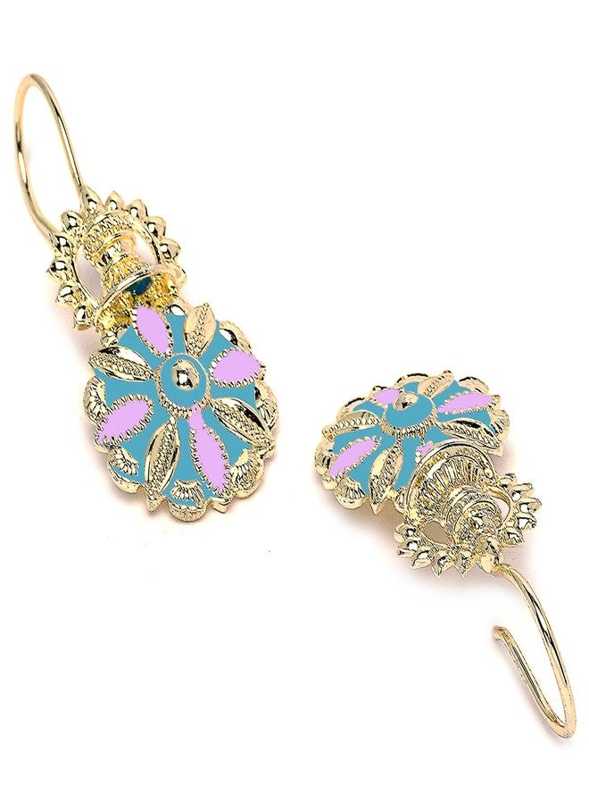 Karatcart Gold Plated Light Blue and Pink Meena Floral Drop Earring for Women - Image 5