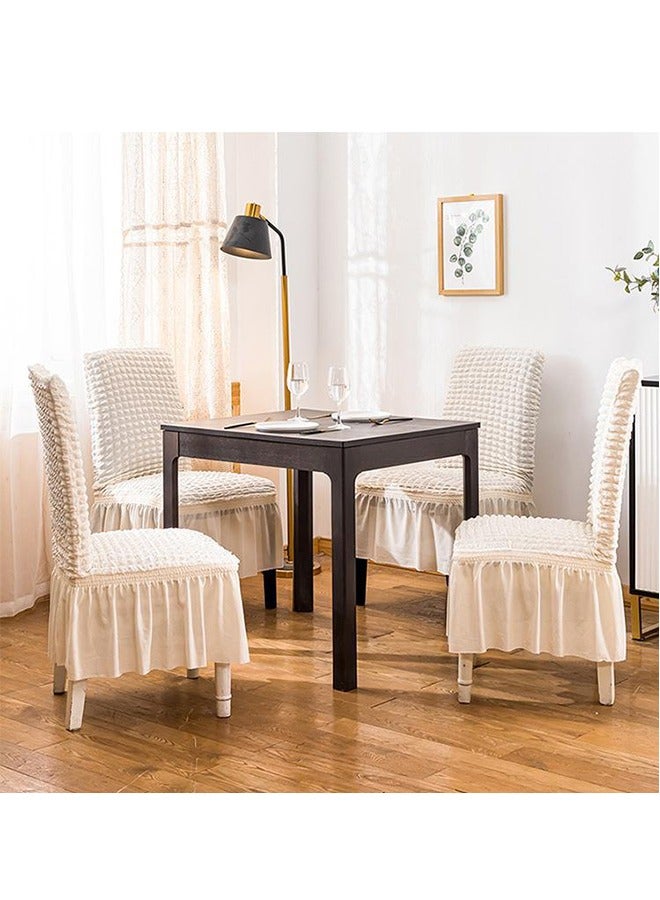 DUNISO 4 Pcs Dining Chair Covers，Thick Dining Chair Protective Cover, Multifunctional Anti Fouling Stool Cover,With Lace Hem，Detachable And Washable, Suitable For Kitchen, Ceremony, Wedding, Banquet, Hotel,Beige - Image 1