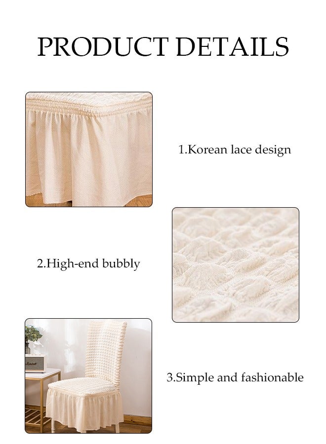 DUNISO 4 Pcs Dining Chair Covers，Thick Dining Chair Protective Cover, Multifunctional Anti Fouling Stool Cover,With Lace Hem，Detachable And Washable, Suitable For Kitchen, Ceremony, Wedding, Banquet, Hotel,Beige - Image 4